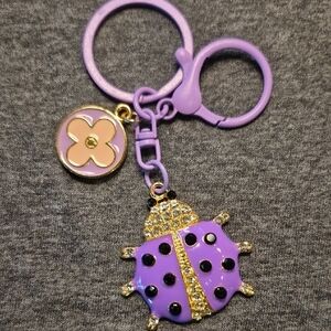 Charming Upcycled Purple Ladybug Keychain with Gold Accents #32